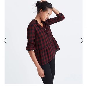 Madewell Lakeside Peplum Shirt in Buffalo Check size small